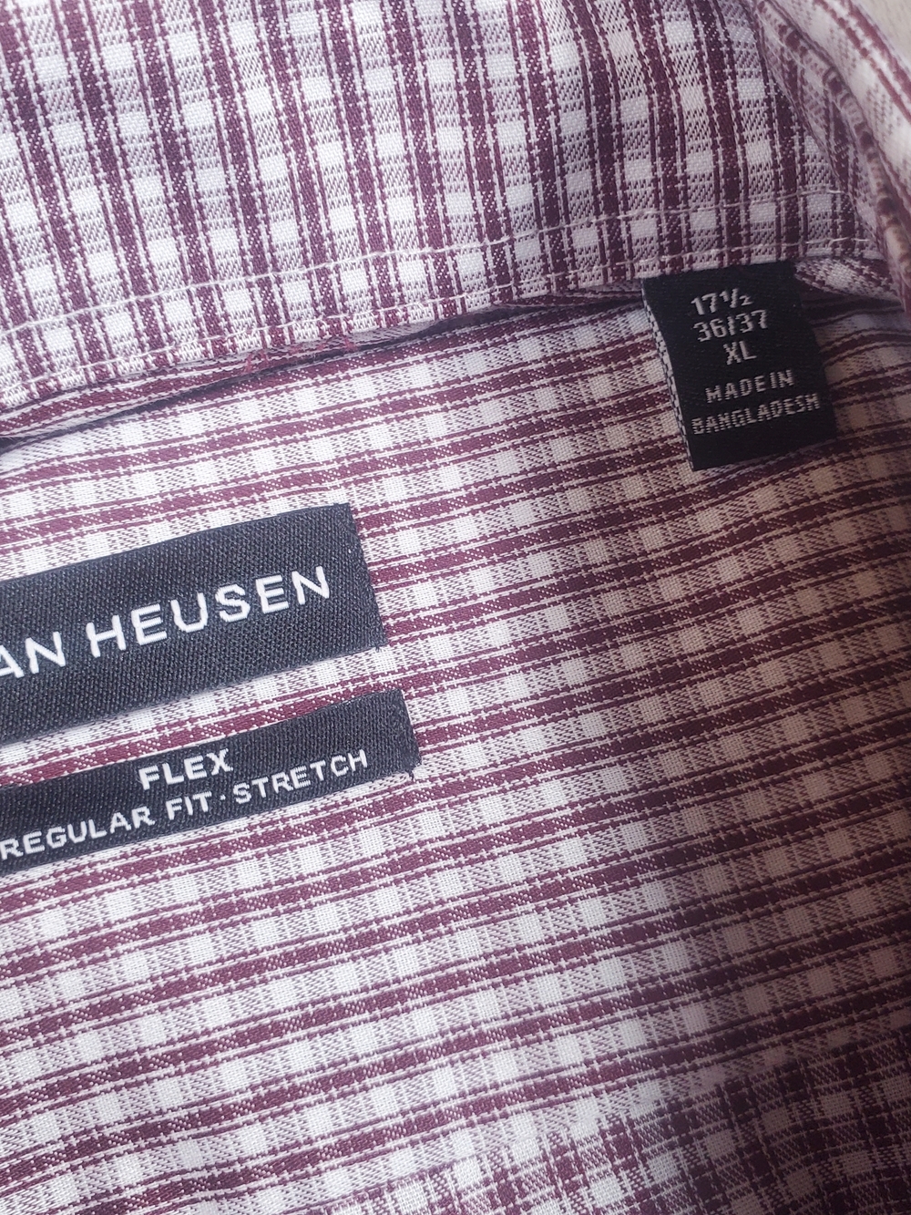 Van Heusen Flex Burgundy Check Dress Shirt XL 17.5 36/37 NWT Stretch Wrinkle Fre - Picture 4 of 10